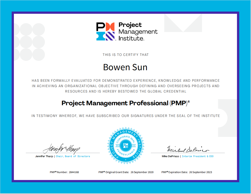 PMP 认证证书